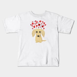 Cute Dog | Longhaired Cream Dachshund with Hearts Kids T-Shirt